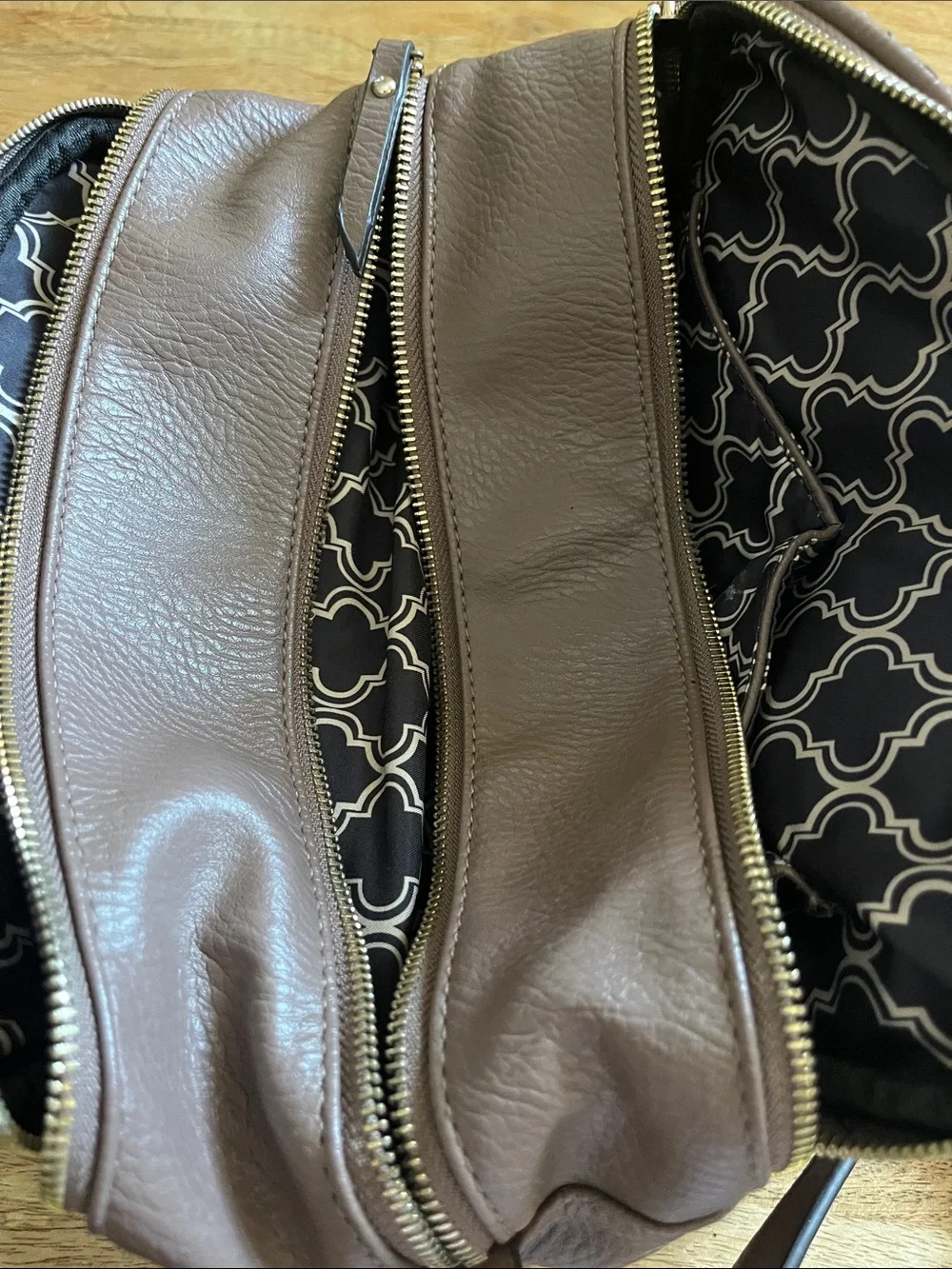 Woven Leather Satchel in Taupe
